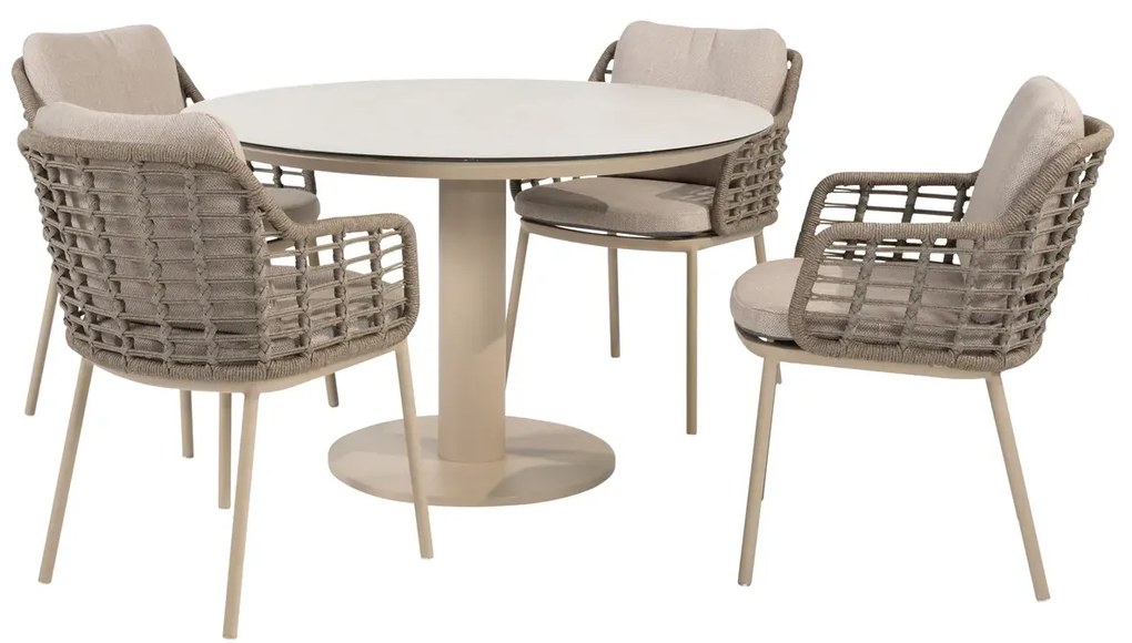 Taste by 4 Seasons Puglia tuinset latte met Sarah tafel met geprint keramisch blad Ø 120 cm SALE Tuinset taupe weerbestendig