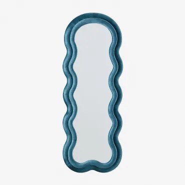 Evelyn Wandspiegel 60x160 Cm Gestoffeerd Fluwelen Blauw – Intens Turquoise - Sklum