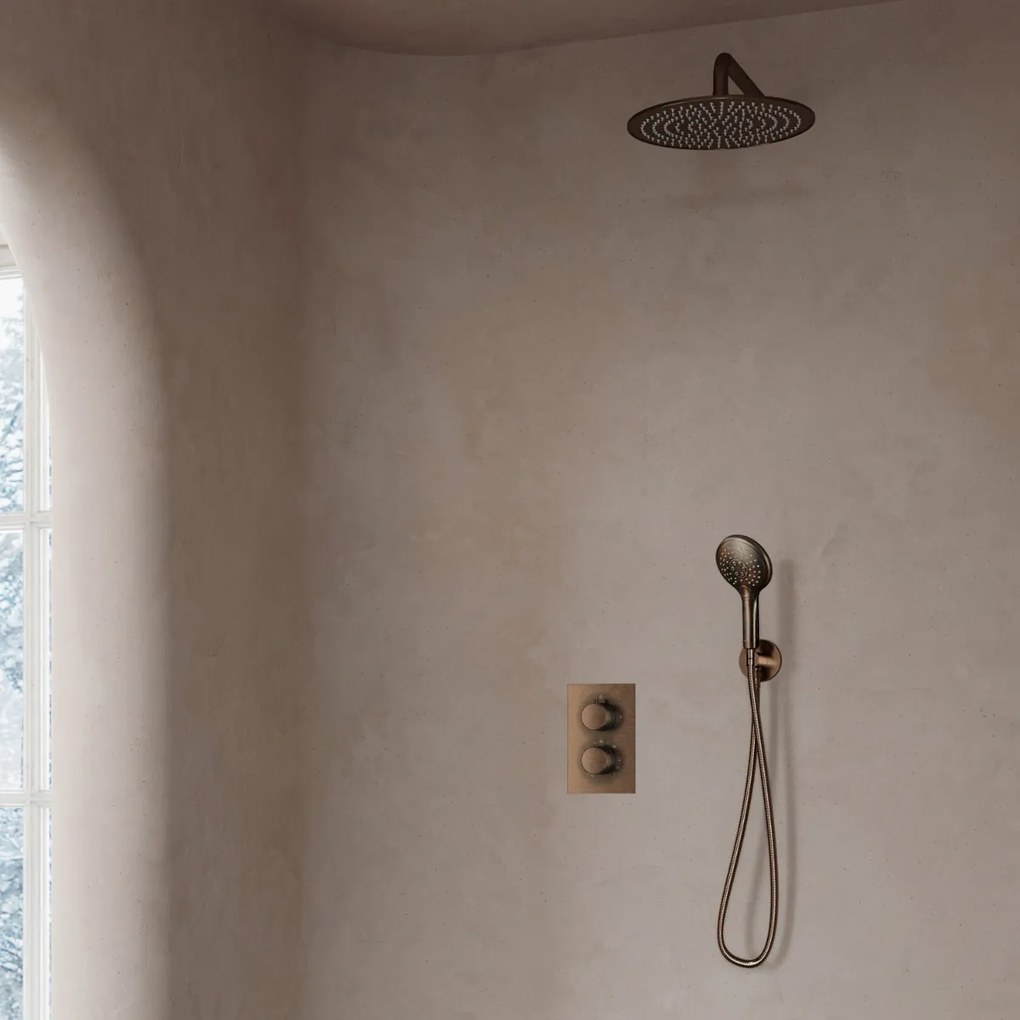 Saniclear Antique inbouw regendouche met 30cm hoofddouche, wandarm en 2 standen handdouche verouderd messing