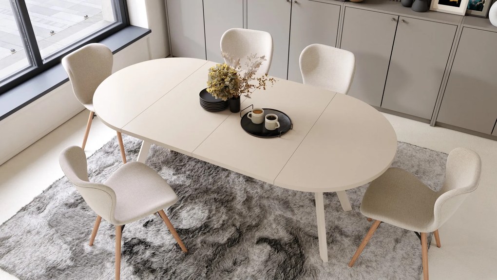 ALDO 100 Beige/Beige poten - RONDE LOFT/INDUSTRIËLE TAFEL VOOR WOONKAMER/EETKAMER, UITSCHUIFBAAR
