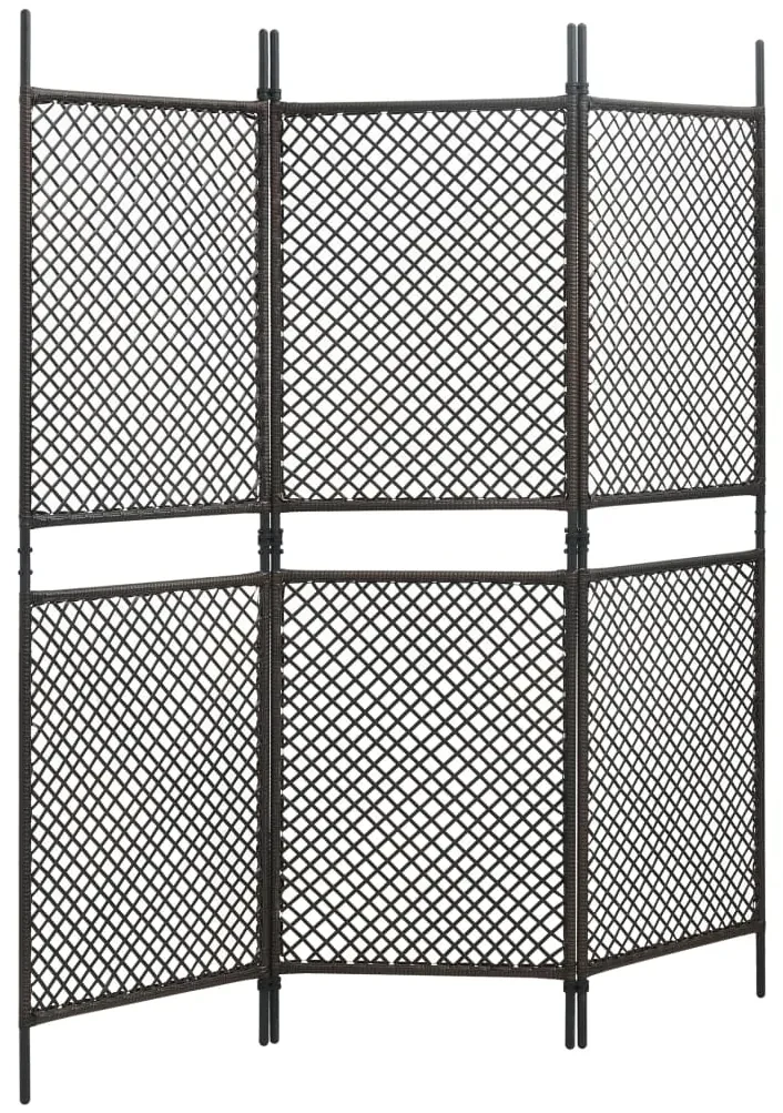 vidaXL Kamerscherm met 3 panelen 180x200 cm poly rattan bruin
