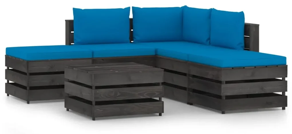 vidaXL 6-delige Loungeset met kussens grijs geïmpregneerd hout