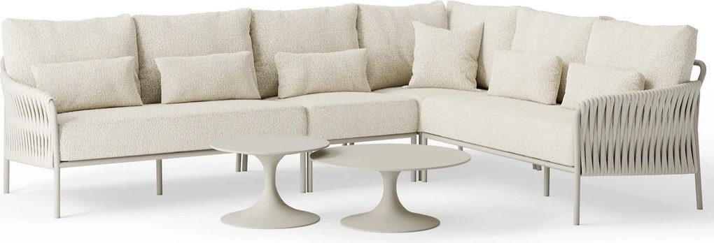 Fiavè hoek loungeset 6 delig Camel sand | Misty rope | Beachy bouclé SUNS