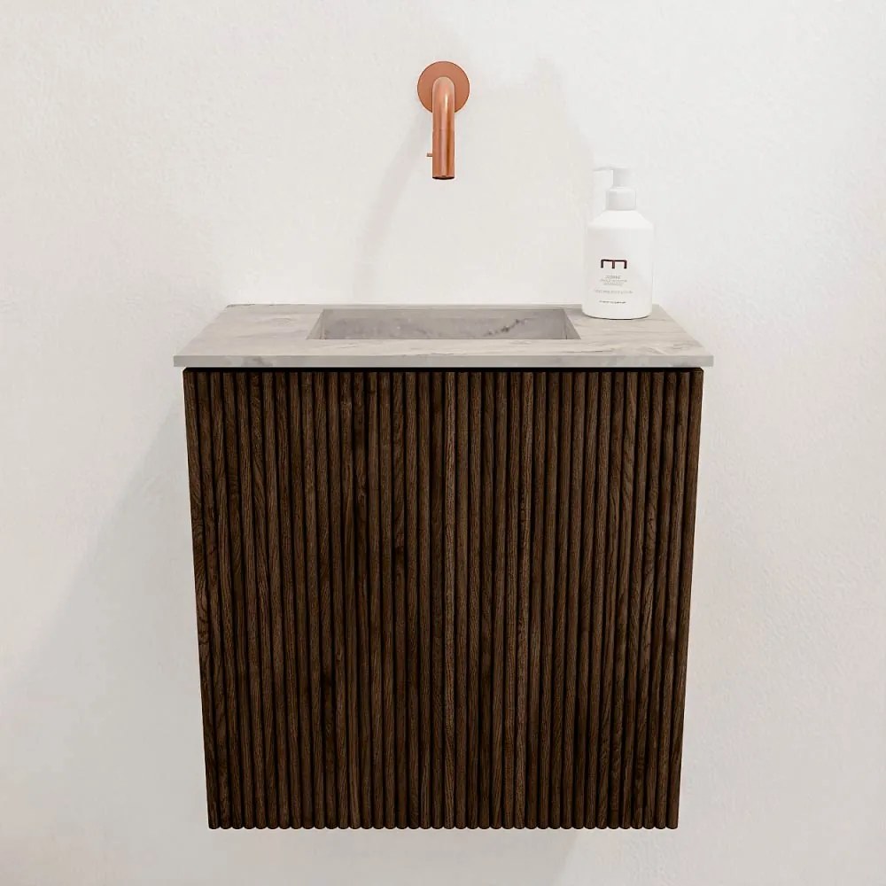 Mondiaz Joya DLux 40cm toiletmeubel walnut met wastafel faye midden zonder kraangat glace
