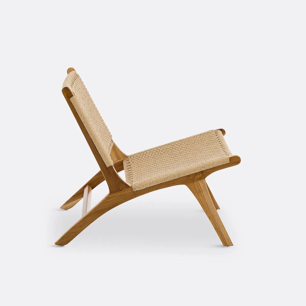 Lounge fauteuil in teak en gevlochten koord, Amanda