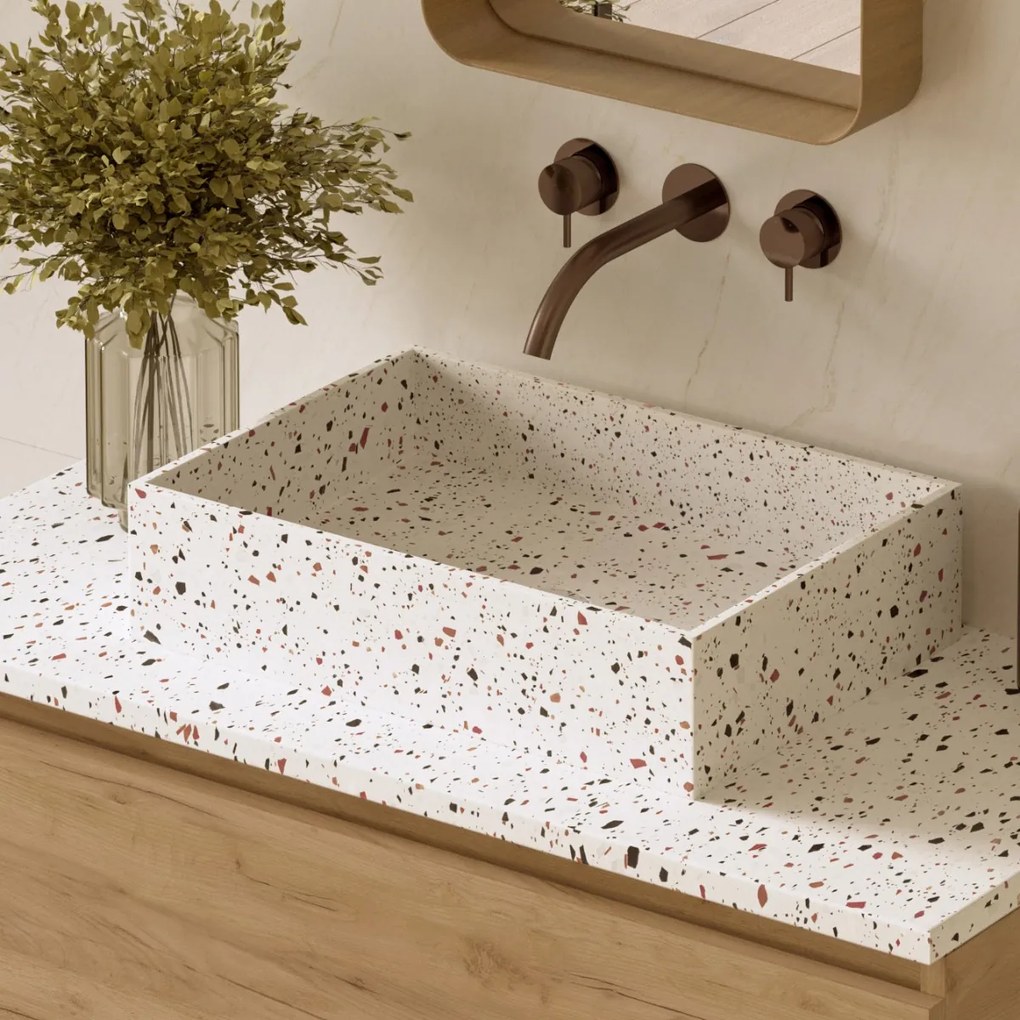Fontana Terrazzo badmeubel 80cm warm eiken met rechthoekige waskom en toppaneel