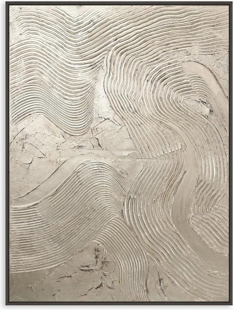 Handbeschilderde ingelijste canvasdoek Metallic Silver