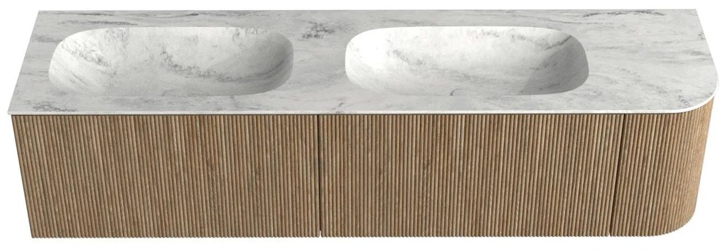 Mondiaz Kurve-dlux 175cm badmeubel ronding rechts dusk met 2 lades en 1 deur en wastafel stor small dubbel/links zonder kraangat opalo