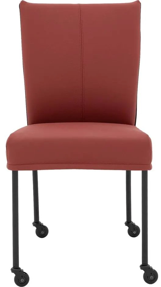 Goossens Eetkamerstoel Funk Zwarte Poten rood leer leuning en Zwart skater wiel met zwarte kapmet wielen, modern design