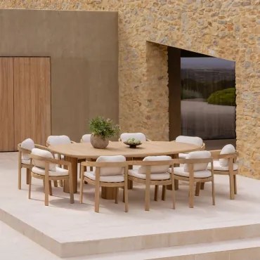 Set Van Ovale Tafel 260x120 Cm Ginara En 10 Tuinstoelen Van Acaciahout Uleno Lichte Acaciekleur - Sklum