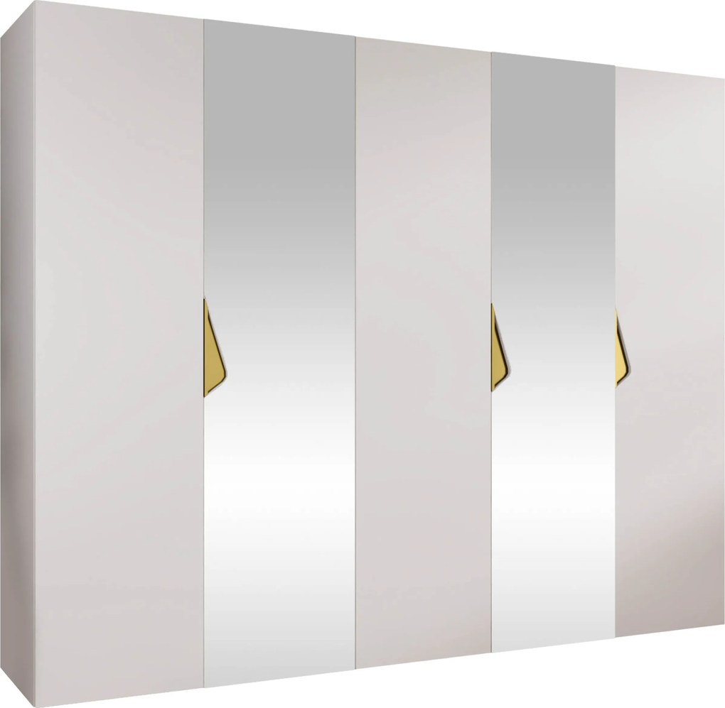 Kledingkast Hartford 626, Gouden, Wit, 202x250x52cm, 173 kg, Kledingkast deuren: Met scharnieren