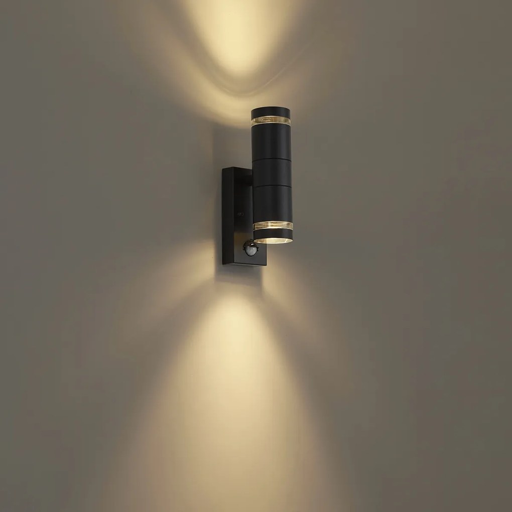 Moderne buiten wandlamp zwart 2-lichts IP44 met bewegingssensor - Dubbla