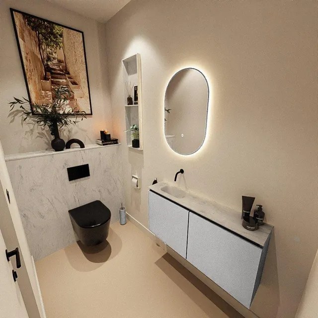 MONDIAZ TURE-DLUX 100cm toiletmeubel Plata. EDEN wastafel Opalo positie links. Zonder kraangat. TUREDX100PLAL0OPA