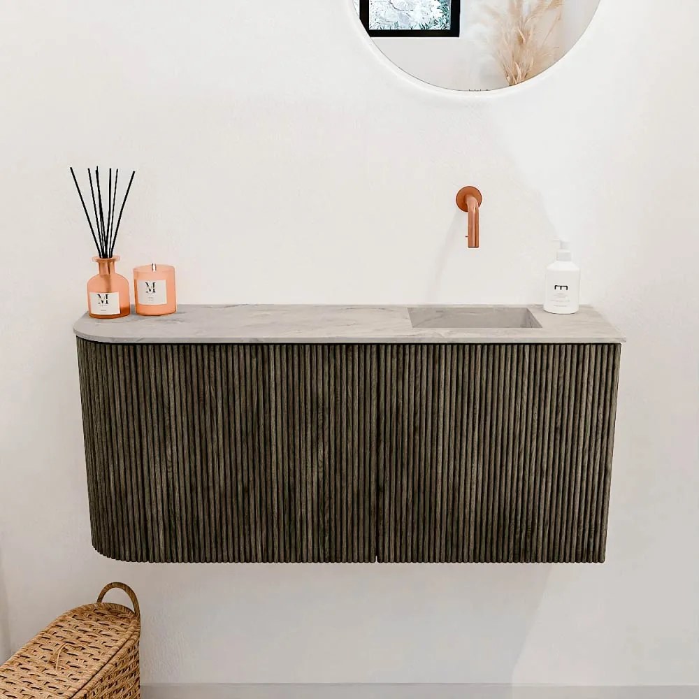 Mondiaz Joya DLux 90cm toiletmeubel ronding links shadow met wastafel faye rechts zonder kraangat glace