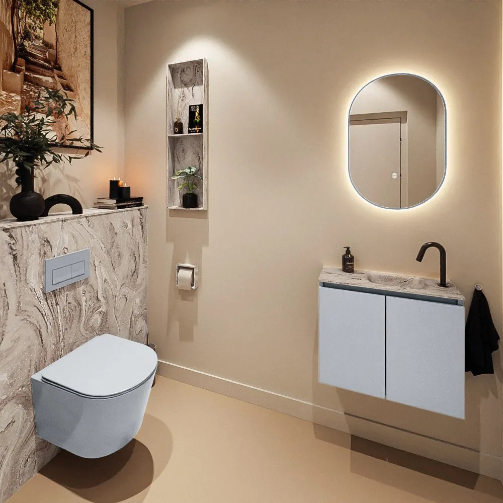 Mondiaz Ture DLux toiletmeubel 60cm clay met wastafel glace rechts met kraangat