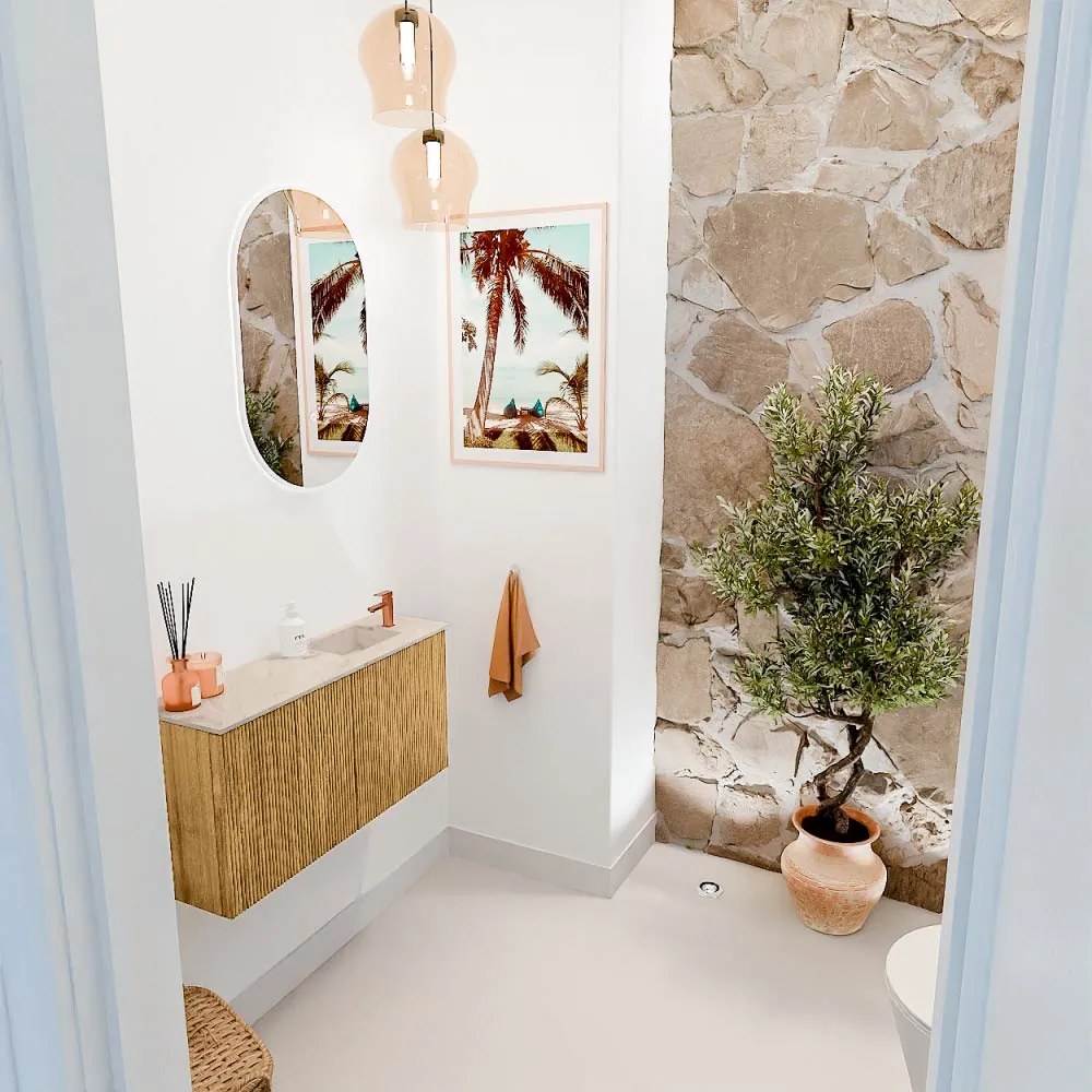 Mondiaz Joya DLux 80cm toiletmeubel oak met wastafel faye rechts 1 kraangat frappe