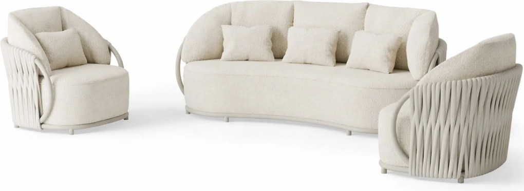 Vivaro stoel bank loungeset 3 delig | Camel sand | clouded rope | Pebble desert Bouclé