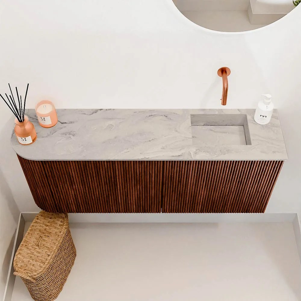 Mondiaz Joya DLux 100cm toiletmeubel ronding links ruby met wastafel faye rechts zonder kraangat glace