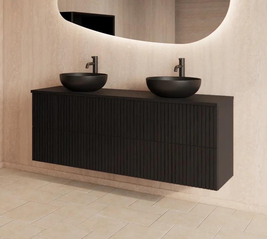 Gliss Design Hybris badkamermeubel met ribbelfront 140cm black veneer