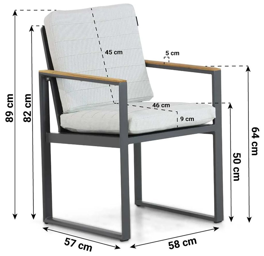 Tuinstoel Aluminium/Teak Grijs-antraciet Lifestyle Garden Furniture Faro