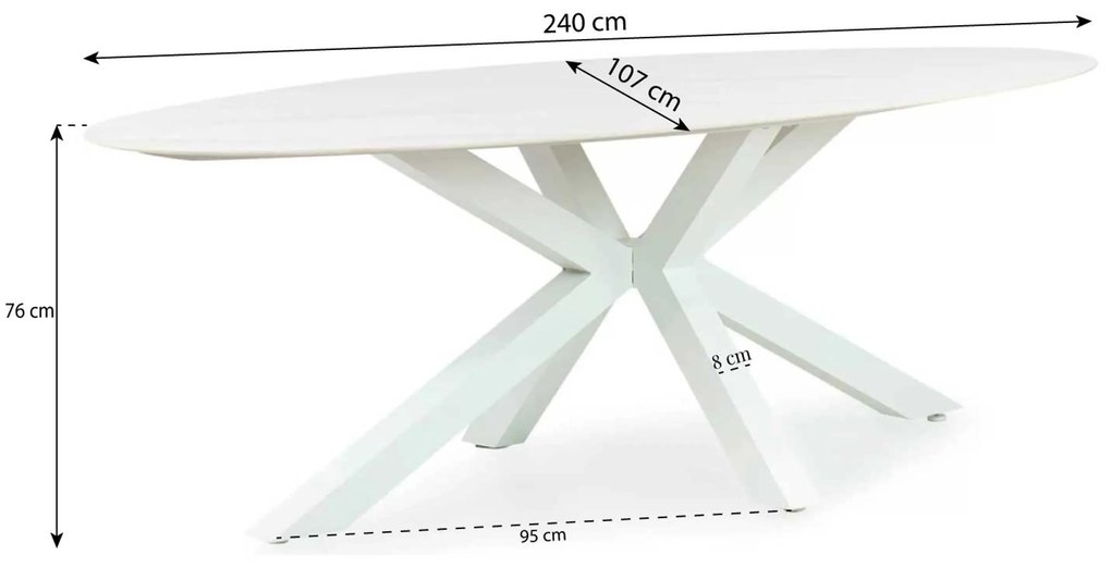 Dining Tuintafel ovaal 240 x 107 cm Wit Santika Ellisse