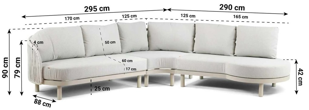 Hoek loungeset 5 personen Aluminium/rope Taupe  Santika Furniture Santika