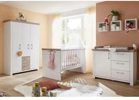 Complete babykamer »Stralsund« ledikant + commode + kledingkast, (3-delig) in imitatie-pine wit