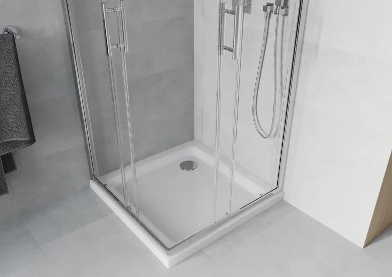 Mexen Rio vierkante douchecabine 90 x 90 cm, transparant, chroom + Flat douchebak, wit - 860-090-090-01-00-4010