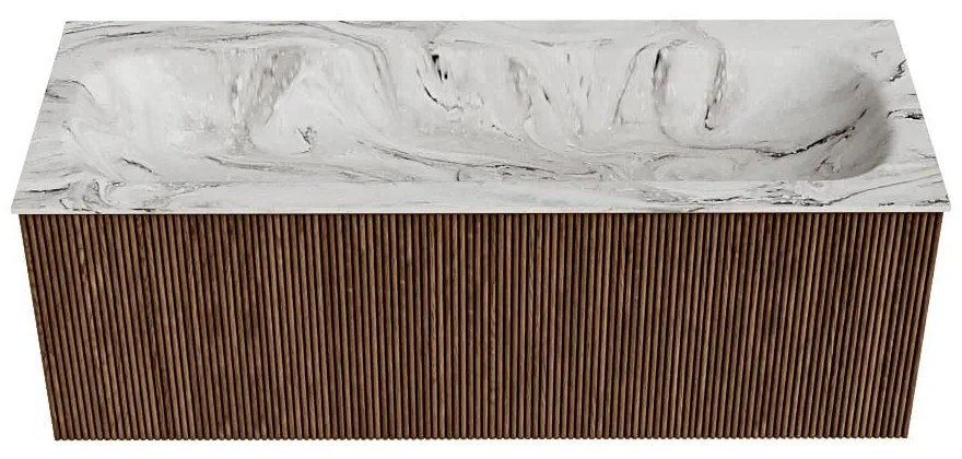 Mondiaz Kurve-dlux 120cm badmeubel walnut met 1 lade en wastafel big large midden zonder kraangat glace