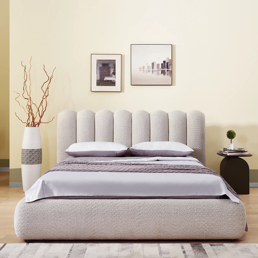 Gestoffeerd Bedframe Boucle Beige 160 X 200 Cm