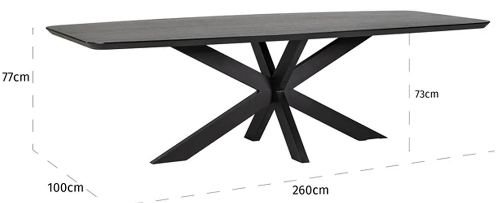 Richmond Interiors Bonvoy Eettafel Deens Ovaal Met Schuine Rand Zwart 260 Cm - 260 X 100cm.