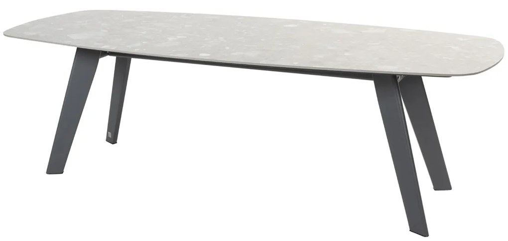 4 Seasons Outdoor Montana tuintafel slate antraciet met keramisch terrazzo blad 'barrel' 240 x 103 cm SALE  Tuintafel    antraciet weerbestendig
