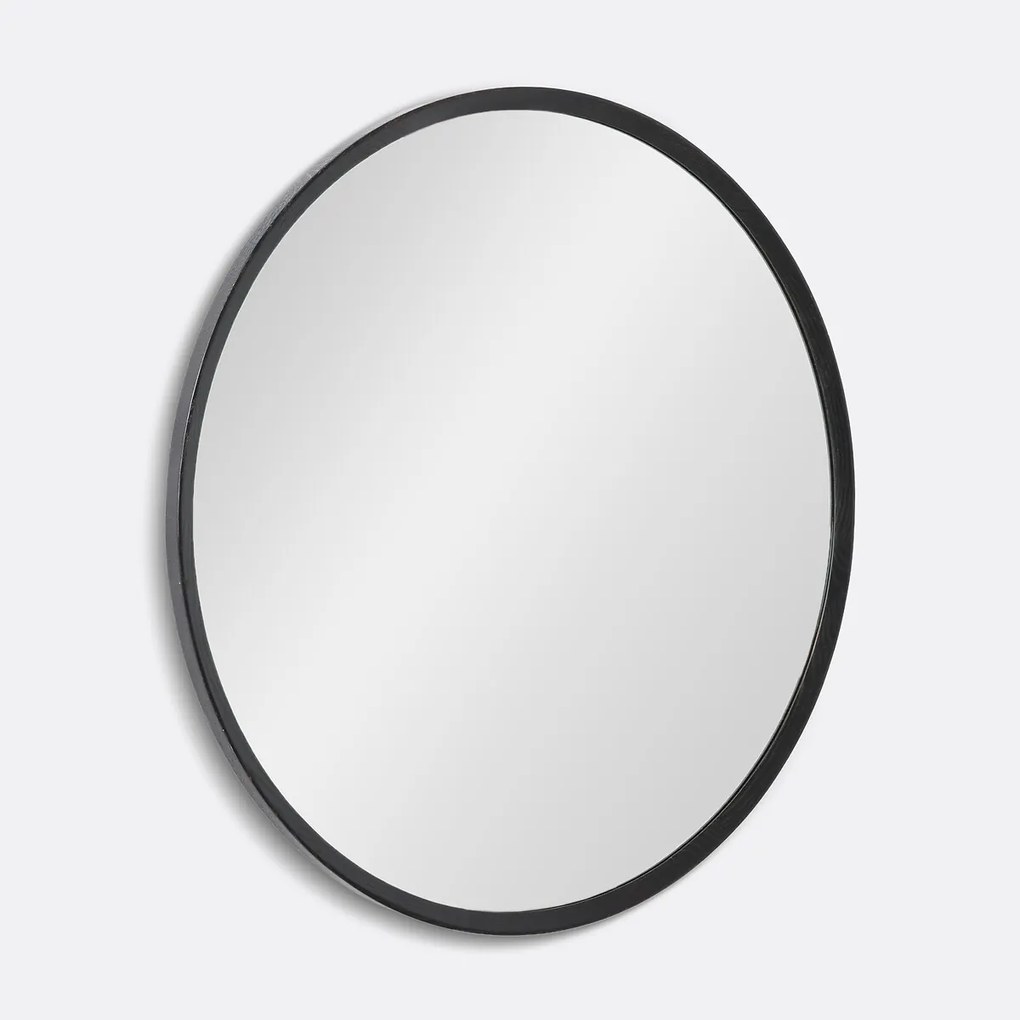 Ronde spiegel in massief zwart eiken,Ø100 cm, Orion