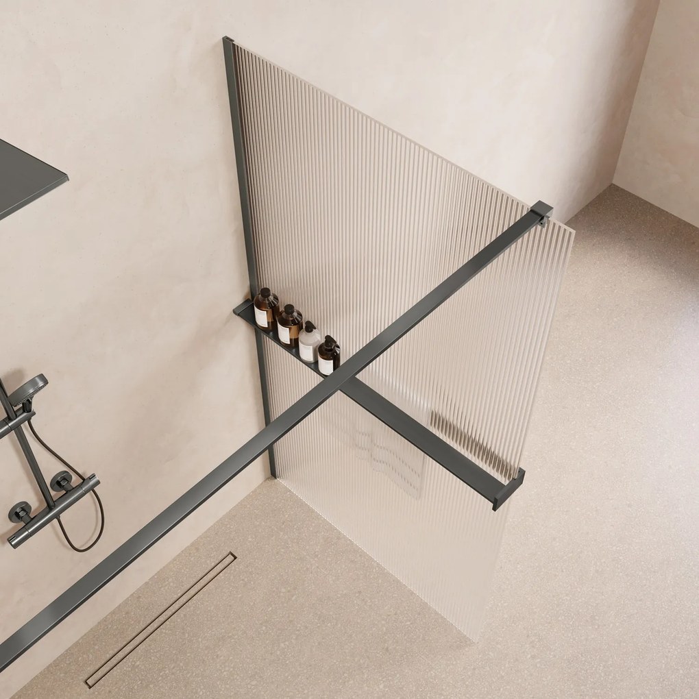 Saniclear Metric inloopdouche 100cm met handdoekhouder en ribbelglas verouderd ijzer - gunmetal