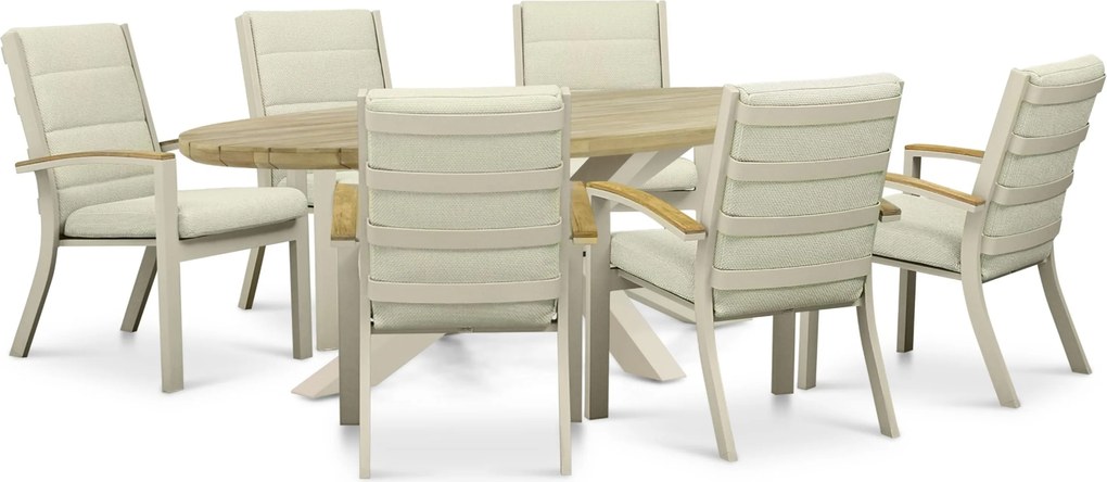 Tuinset 6 personen 240 cm Aluminium Zand/Beige Osmen Midura/Diogo