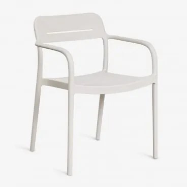 Stapelbare Set Van 4 Tuinstoelen Met Armleuningen Van Polypropyleen Graneli Steen Wit - Sklum
