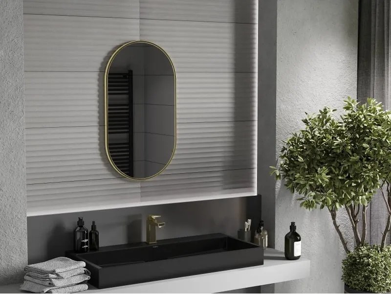 Mexen Loft ovale badkamerspiegel 80 x 45 cm, gouden frame - 9851-080-045-000-50
