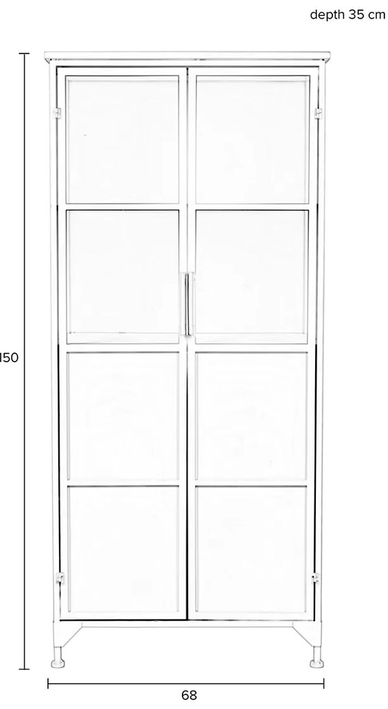 Witte Kast Van Ijzer En Glas - 68x35x150cm.