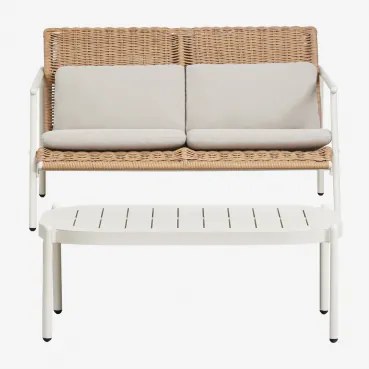 Tuinset Met 2-zitsbank En Salontafel Van Aluminium En Synthetisch Riet Duroli Glaciale Wit - Sklum