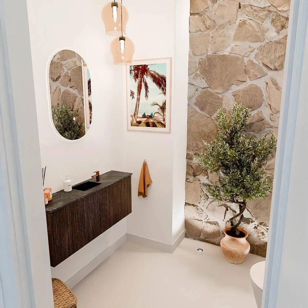 Mondiaz Joya DLux 100cm toiletmeubel walnut met wastafel faye midden 1 kraangat lava