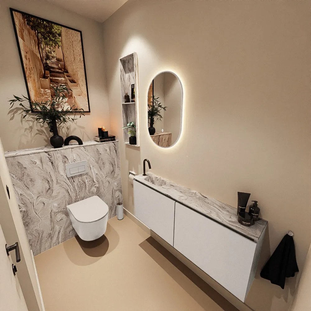 Mondiaz Ture DLux toiletmeubel 120cm linen met wastafel glace links met kraangat