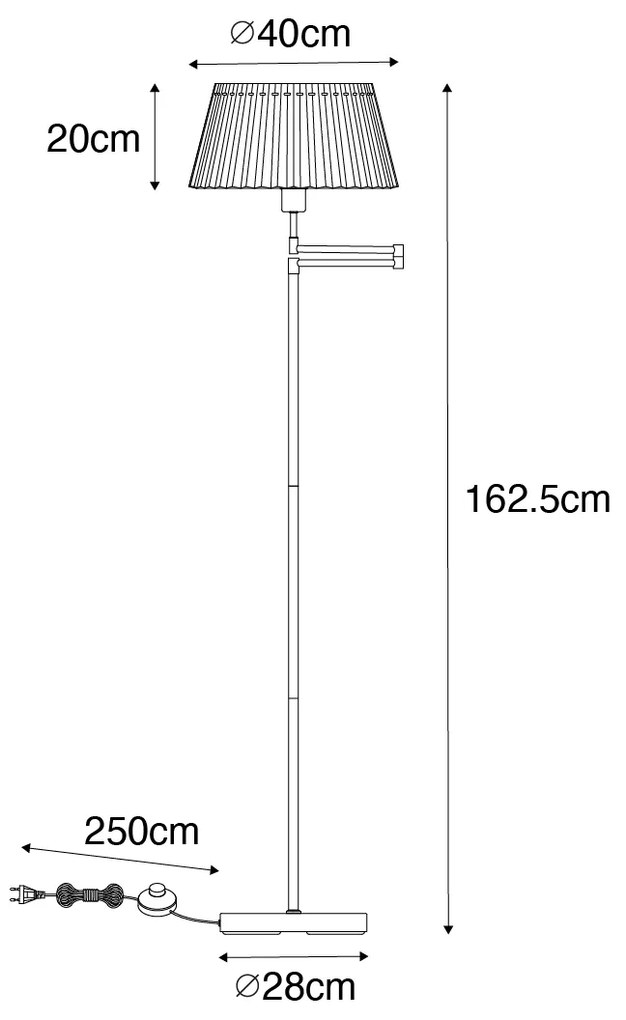 Vloerlamp brons met wit plisse kap en verstelbare arm - Ladas Deluxe