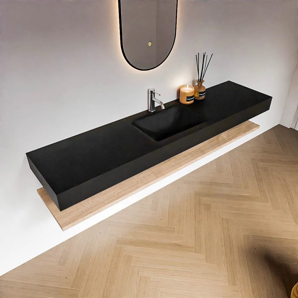 Zaro Alan badmeubel 190cm met planchet washed oak en vrijhangende wastafel cloud midden 1 kraangat urban