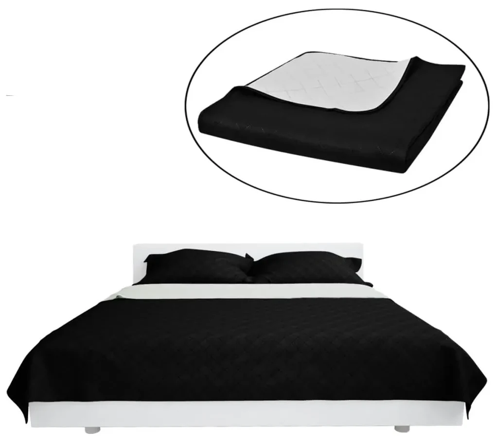 vidaXL Bedsprei gewatteerd dubbelzijdig 230x260 cm zwart/wit
