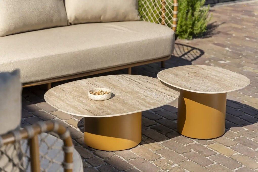 4 Seasons Outdoor Sofie loungetafel amber met zandkleurig keramisch blad 70 x 80 cm Bijzettafel   beige weerbestendig