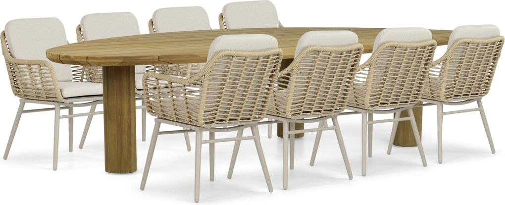 Tuinset 8 personen 300 cm Aluminium/rope Taupe Coco Antoni/Leafline