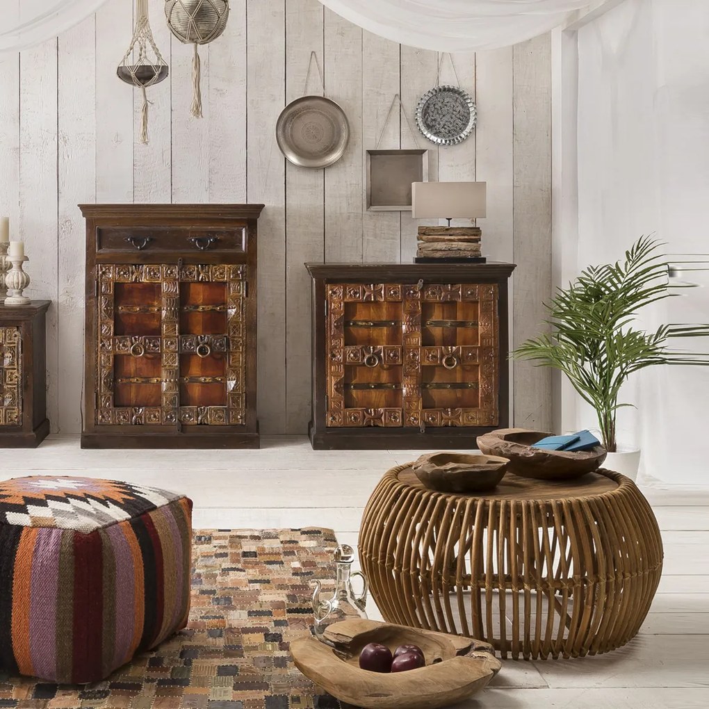 Rotan Salontafel Met Teak 80 Cm - 80 X 80cm.