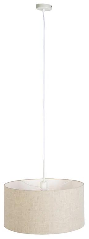 Stoffen Eettafel / Eetkamer Landelijke hanglamp wit met katoenen kap lichtgrijs 50 cm - Combi Modern, Landelijk, Klassiek / Antiek E27 rond Binnenverlichting Lamp