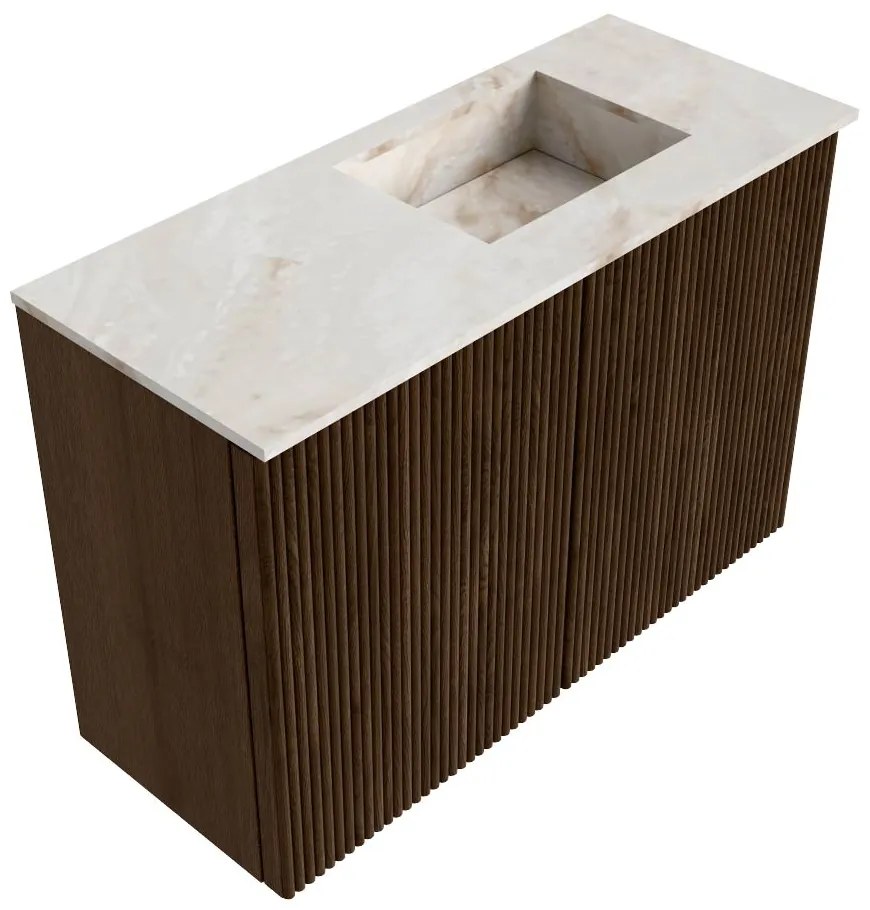 Mondiaz Joya DLux 60cm toiletmeubel walnut met wastafel faye rechts 1 kraangat frappe
