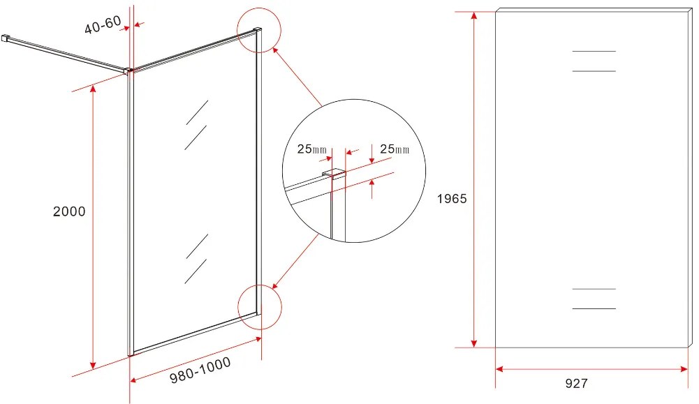 Mueller Square inloopdouche 100x200cm helder glas met nano-coating geborsteld messing